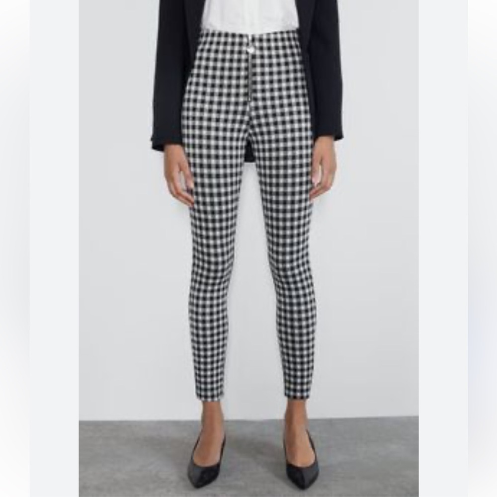 Zara Gingham Plaid Skinny Pants Leggings Women's Size XL NWT Rockabilly Stretch